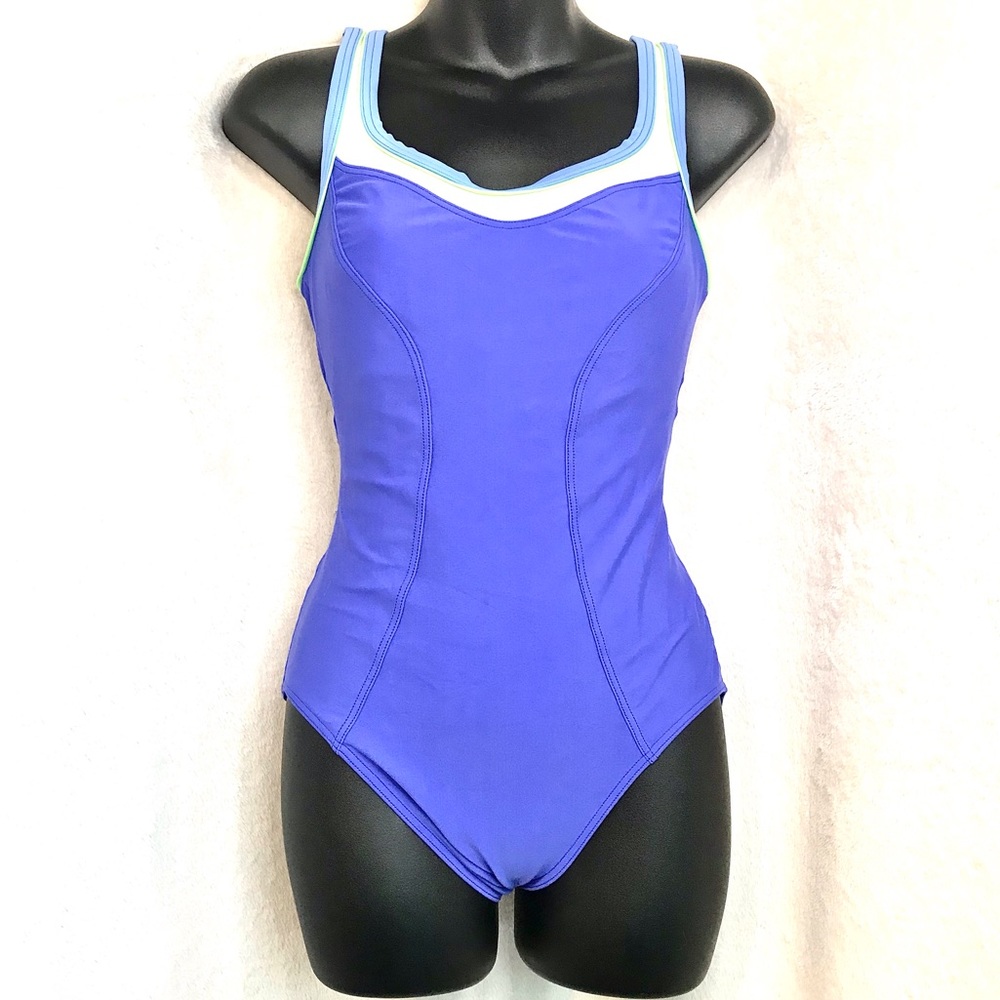 Vintage Christina one piece swimsuit made in Canada blue sports bathing suit